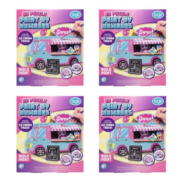 4PK Boyle 3D Puzzle Paint By Numbers Kids DIY Craft Kit Ice Cream Truck 6y+