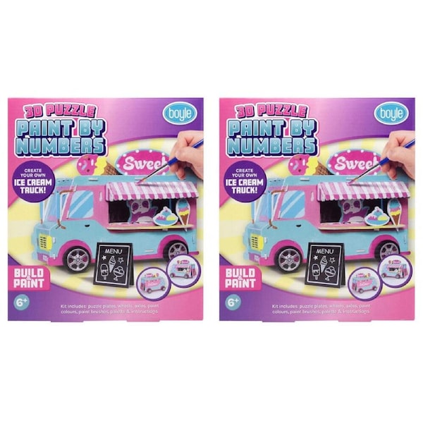 2PK Boyle 3D Puzzle Paint By Numbers Kids DIY Craft Kit Ice Cream Truck 6y+