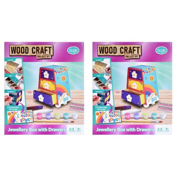 2PK Boyle Wood Craft Project Kit Jewellery Box w/ Drawers Kids DIY Activity 9y+