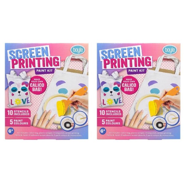 2PK Boyle Screen Printing Paint Kit Kids DIY Craft Art Activity Calico Bag 6y+
