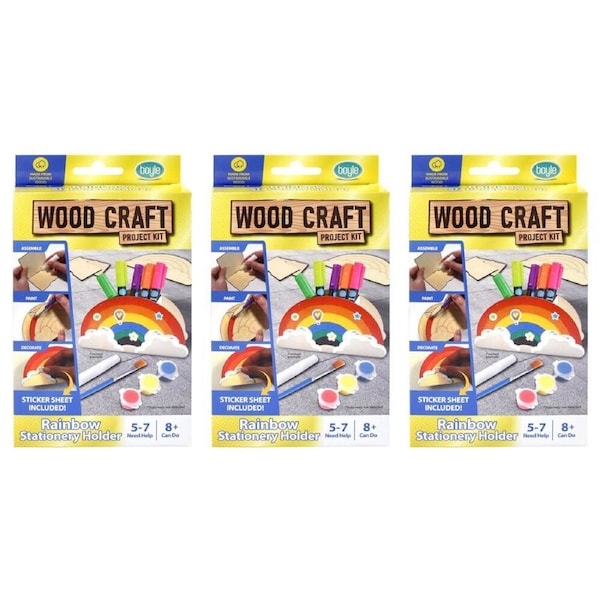 3PK Boyle Wood Craft Project Kit Rainbow Stationery Holder Kids DIY Activity 8y+