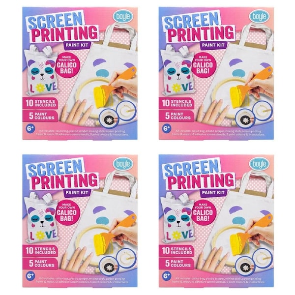 4PK Boyle Screen Printing Paint Kit Kids DIY Craft Art Activity Calico Bag 6y+