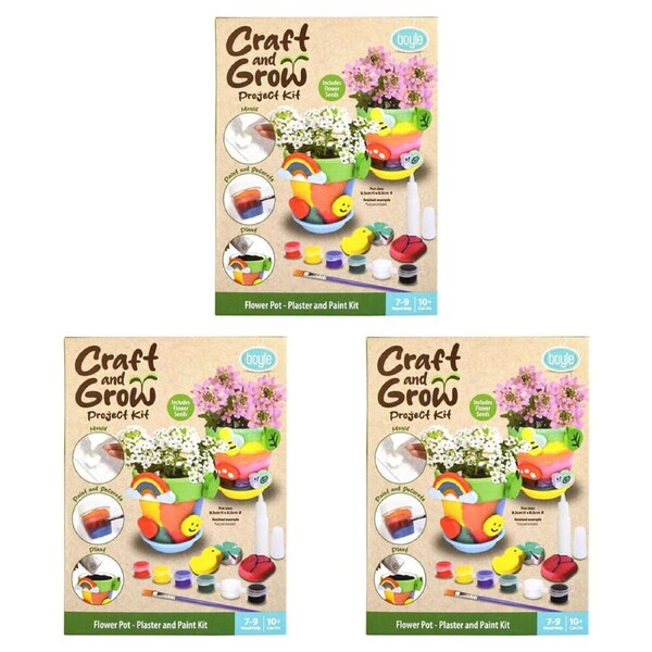 3PK Boyle Craft & Grow Plaster & Paint Kit Flower Pot w/Seeds Kids Activity 10+