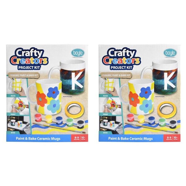 2PK Boyle Crafty Creators Ceramic Paint & Bake Mugs Project Kit Kids DIY 10y+