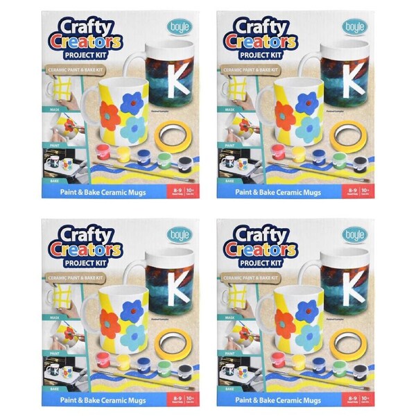 4PK Boyle Crafty Creators Ceramic Paint & Bake Mugs Project Kit Kids DIY 10y+