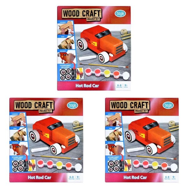 3PK Boyle Wood Craft Project Kit Hot Rod Car Kids/Children DIY Activity 9y+