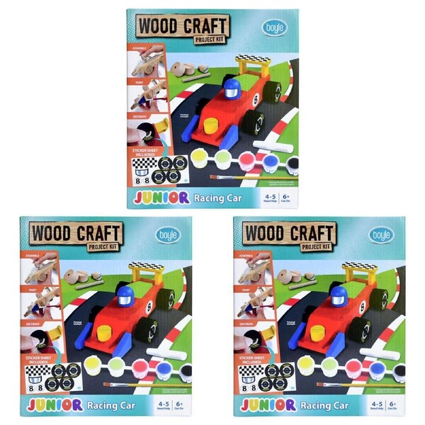 3PK Boyle Wood Craft Project Kit Junior Racing Car Kids DIY Build Activity 6y+