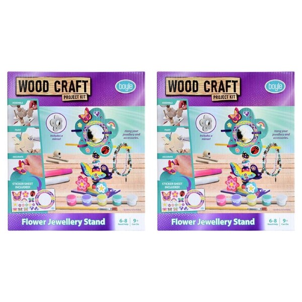 2PK Boyle Wood Craft Project Kit Flower Jewellery Stand Kids DIY Activity 9y+