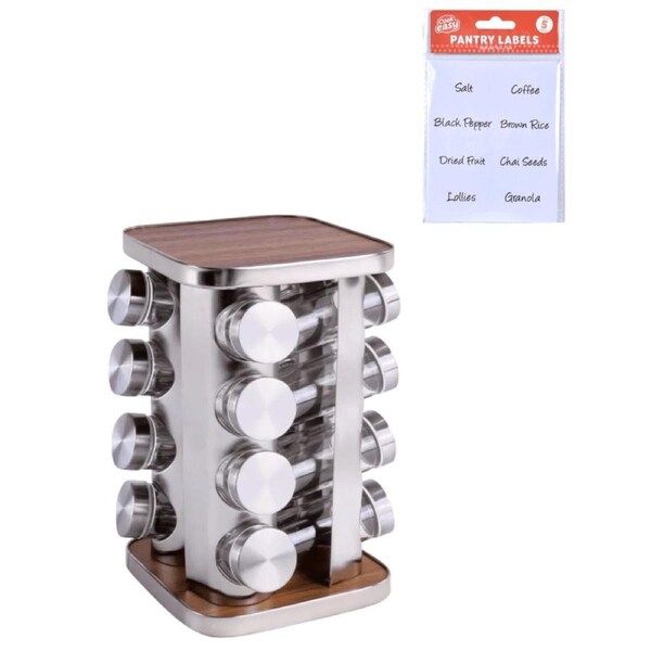 Clevinger 16 Piece Rotating Spice Rack Organiser/Free 40pc Pantry Label Stickers