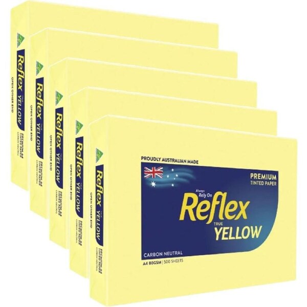 Reflex Yellow 80gsm A4 Copy Paper 5 Reams 2,500 Sheets Box