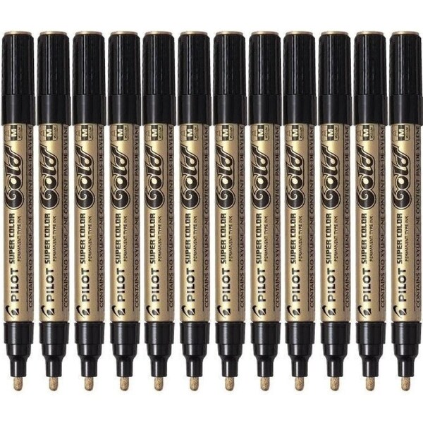 Pilot Super Colour Permanent Marker Medium 4.5mm Gold Box 12