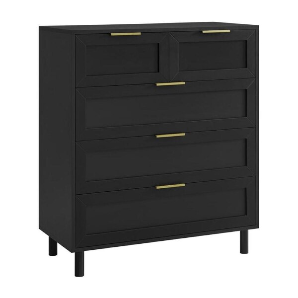 Quincy Tallboy Dresser Chest 5 Drawers Black