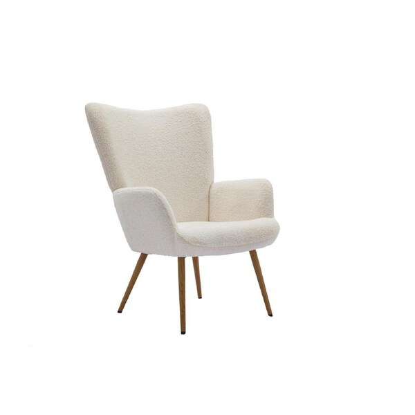 HOMFURN White Teddy Fabric Accent Chair with Wing Back