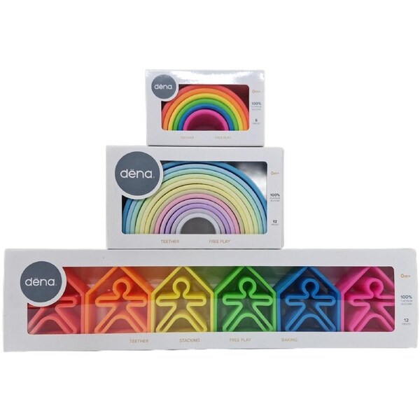 Dena 3 Pack Teether Stacking Free Play Preschool Baby Toy Activity - Neon Pastel