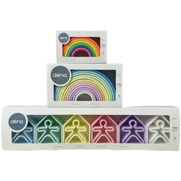 Dena 3 Pack Teether Stacking Free Play Preschool Baby Toy Activity - Pastel Neon