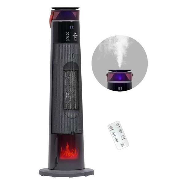 YOPOWER Electric Heater, 3-in-1 Space Heaters with Humidifier/3D Flame Effect, 2000W Portable Tower Ceramic Heaters