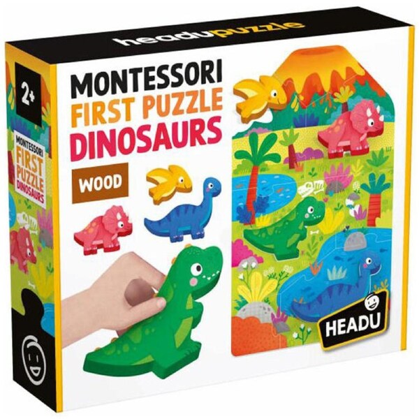 Headu Montessori First Puzzle Dinosaurs Educational Kids Wooden Play Toy 2-4y