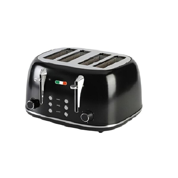 Vintage 4 Slice Toaster - Black Stainless Steel, 1650W - Extra Wide Slots, 6 Browning Levels, Defrost & Reheat, High-Lift Lever