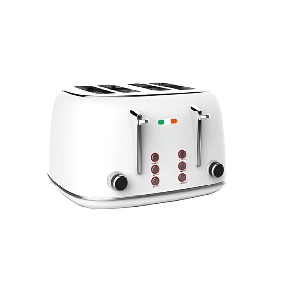 Vintage 4 Slice Toaster - White Stainless Steel, 1650W - Extra Wide Slots, 6 Browning Levels, Defrost & Reheat, High-Lift Lever