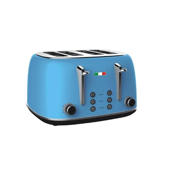Vintage 4 Slice Toaster - Sky Blue Stainless Steel, 1650W - Extra Wide Slots, 6 Browning Levels, Defrost & Reheat, High-Lift Lever