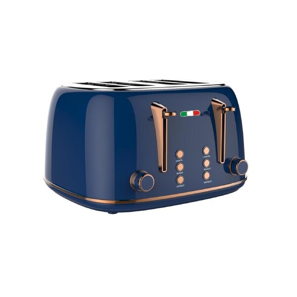 Vintage 4 Slice Toaster - Copper Blue Stainless Steel, 1650W - Extra Wide Slots, 6 Browning Levels, Defrost & Reheat, High-Lift Lever