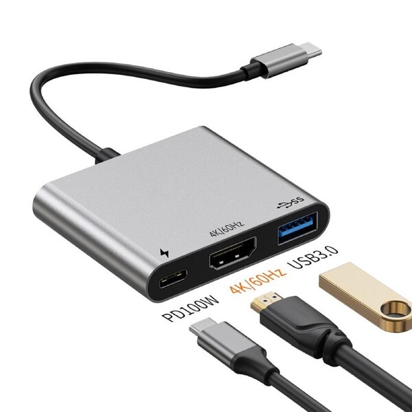 3-in-1 USB-C Docking Station with 4K 60Hz HDMI,5 Gbps USB 3.0 - Slim Portable Adapter Compact Multi-Port Hub with 100w Power Delivery