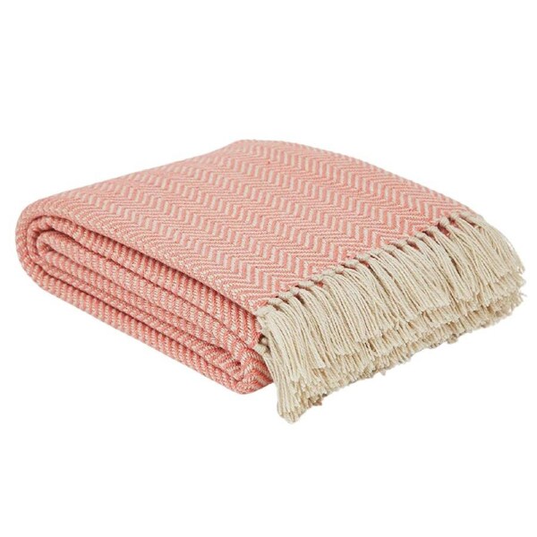 Herringbone Extra Large Cotton Throw Rug 160x210cm Orange Tassel Edge Sofa Bed