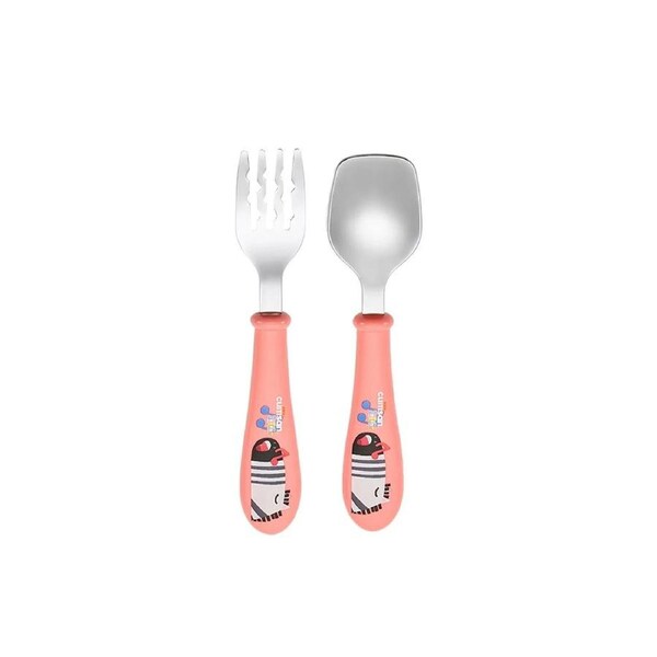 Cuitisan Stainless Steel Toddler Cutlery Set - Infant Kids Spoon and Fork Set 2pc Pink- BPA Free