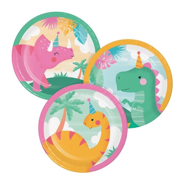 Girl Dino Party Small Paper Plates (Pack of 8)