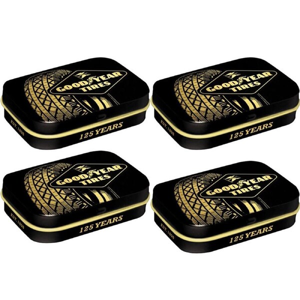 4PK Nostalgic-Art Pocket Size Mint Tin Box Goodyear 125 Years Tire 4x6cm Black