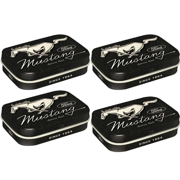 4PK Nostalgic-Art Pocket Size Mint Tin Box Ford Mustang Horse Logo 4x6cm Black