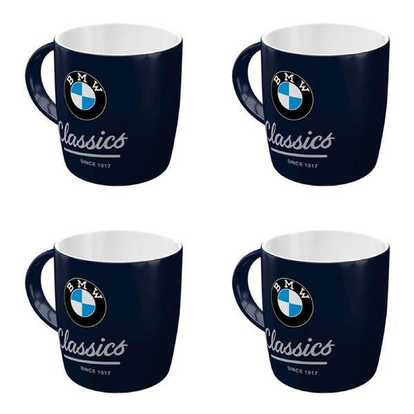 4PK Nostalgic-Art Ceramic Coffee/Tea Mug Drinking Cup BMW Classics 9x9cm Black