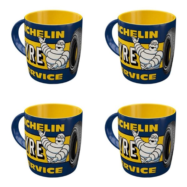4PK Nostalgic-Art Ceramic Coffee/Tea/Water Mug Michelin Tyre Service 9x9cm Blue