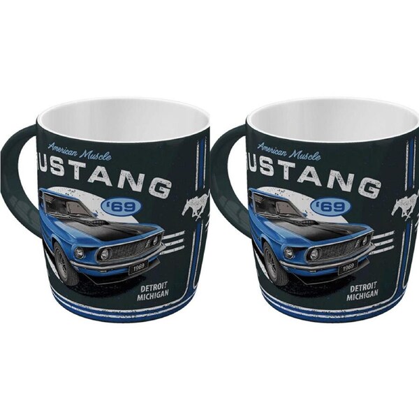2PK Nostalgic-Art Ceramic Coffee/Tea Mug Ford Mustang 1969 Mach 1 9x9cm Blue