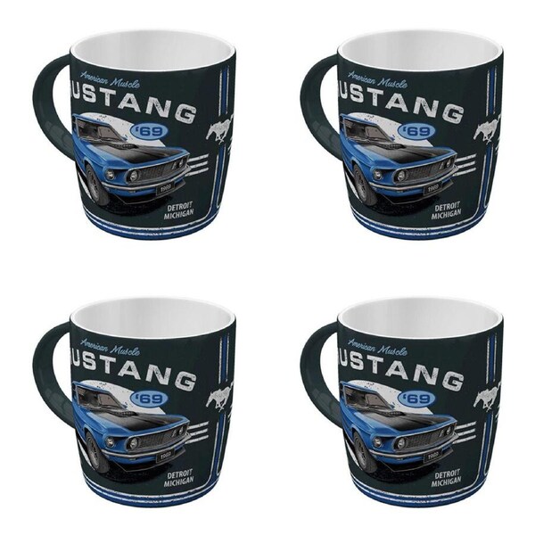 4PK Nostalgic-Art Ceramic Coffee/Tea Mug Ford Mustang 1969 Mach 1 9x9cm Blue