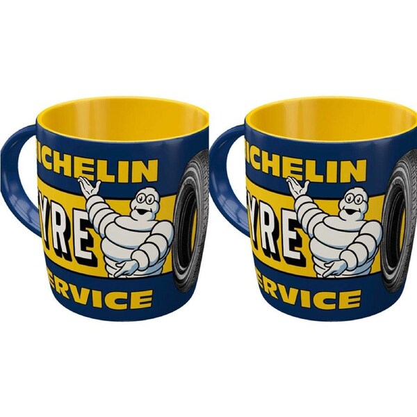 2PK Nostalgic-Art Ceramic Coffee/Tea/Water Mug Michelin Tyre Service 9x9cm Blue