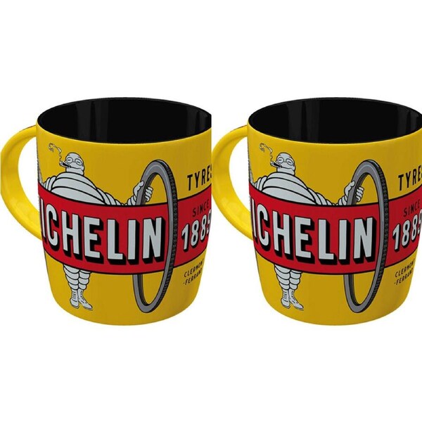 2PK Nostalgic-Art Ceramic Coffee/Tea Mug Michelin Tyres Bibendum 9x9cm Yellow