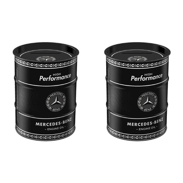 2PK Nostalgic-Art Money Box Coin Bank Oil Barrel 9.3x11.5cm Mercedes Benz Engine