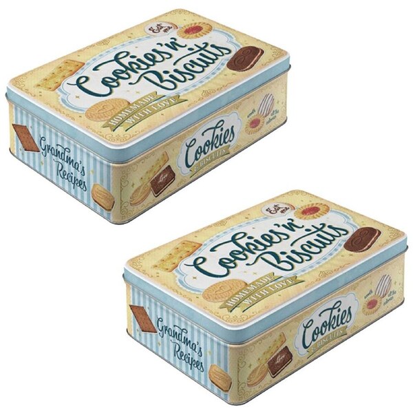 2PK Nostalgic-Art Metal Storage Tin Food Container 23x16cm Cookies & Biscuits