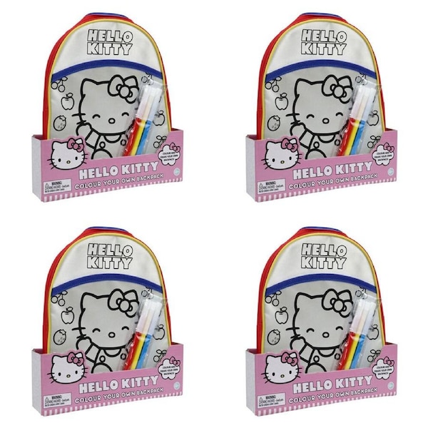 4PK Hello Kitty Sanrio Colour Your Own Backpack w/ Markers 21x26cm Kids 6y+