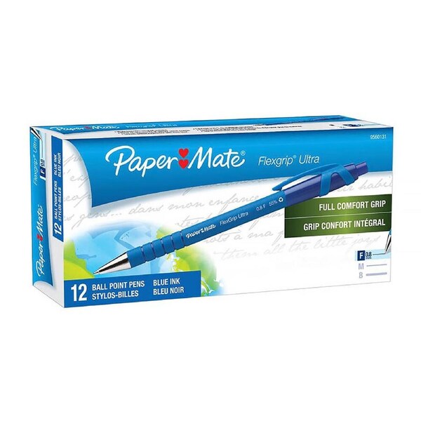 Paper Mate Flexigrip Ultra Retractable Ballpoint Pen 0.8mm Blue Box of 12 #9560131