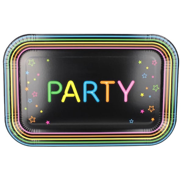 Neon Party Rectangle Paper Platters (Pack of 6)