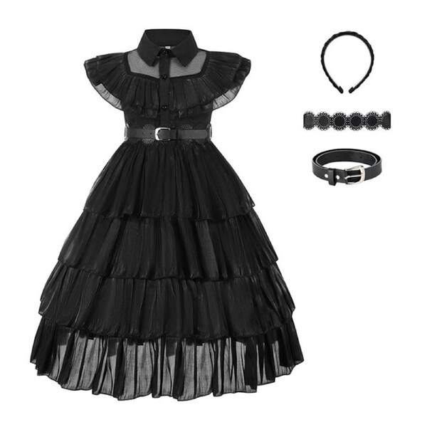 Nevenka Gothic Girls Dress with Accessories Black Wednesday Halloween Cosplay 120
