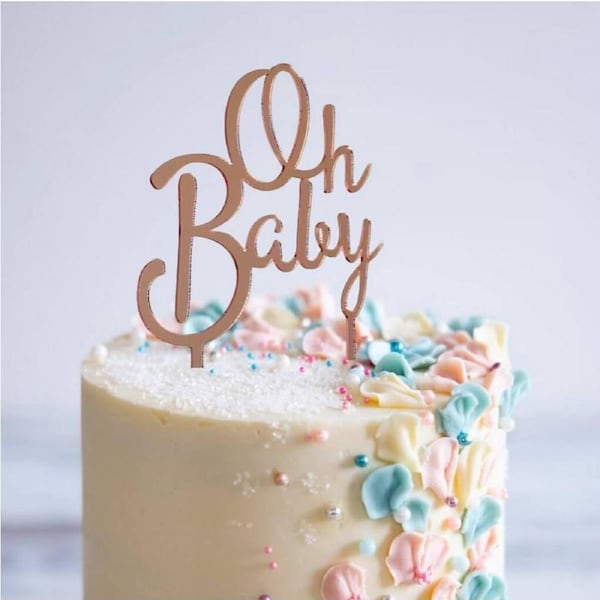 Acrylic Rose Gold 'Oh Baby' Cake Topper