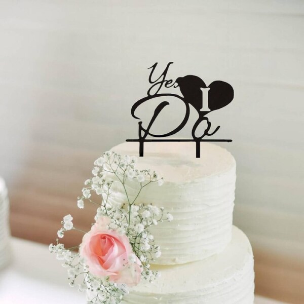 Black Acrylic 'Yes I Do' Wedding Cake Topper