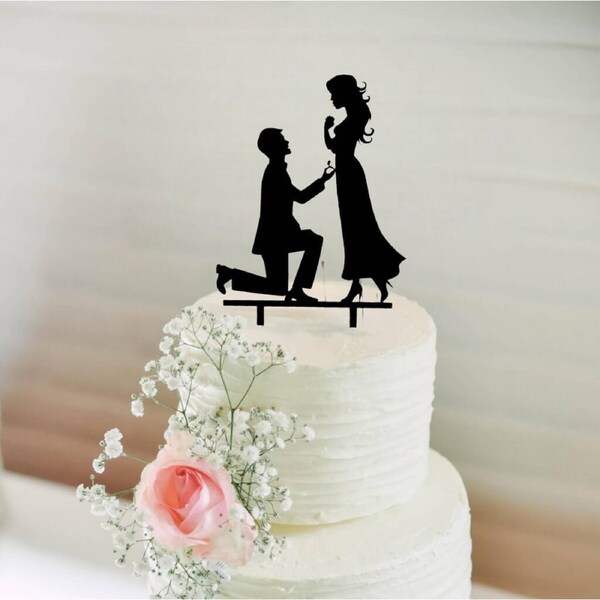 Acrylic Silhouette Proposal Couple Cake Topper