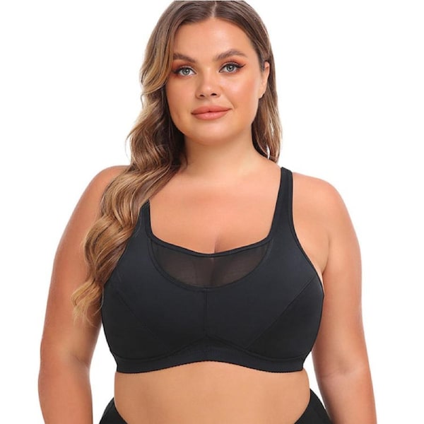 Nevenka Back Close Sports Bras Wirefree High Impact Plus Size Camisole-Black 6XL