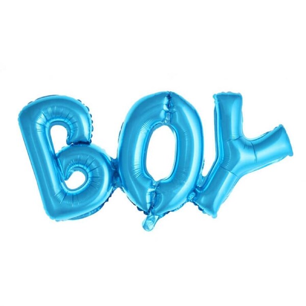 Blue BOY Script Baby Shower Foil Balloon Banner