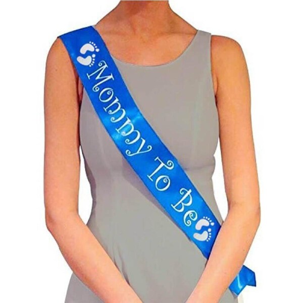 Blue 'Mommy To Be' Footprint Baby Shower Fabric Sash