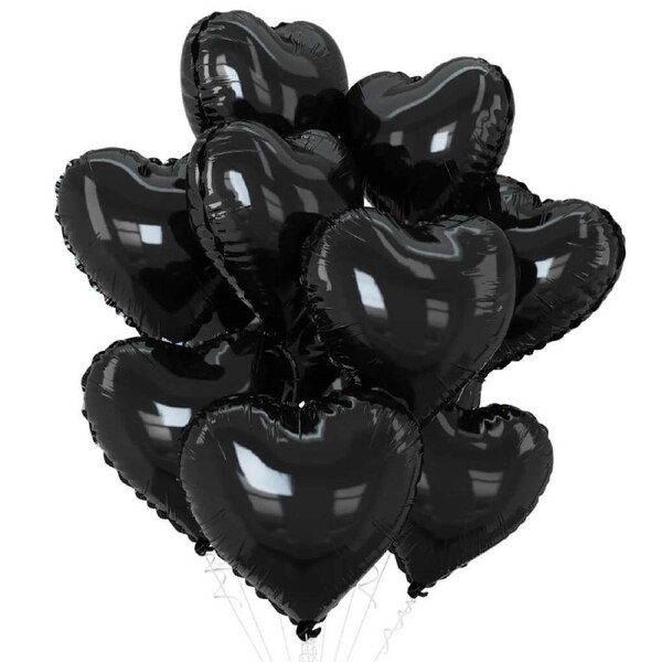 18-inch Black Heart Foil Balloon Bouquet 10pk